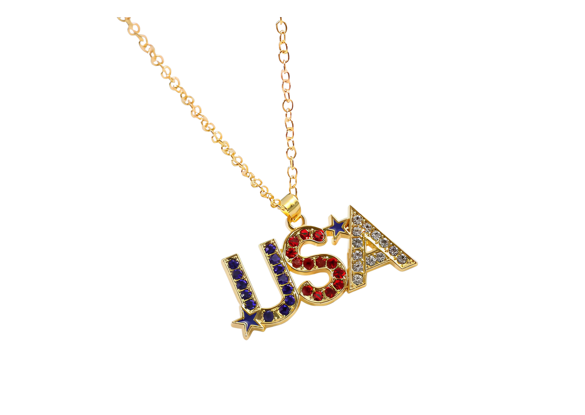 Länderwappen-Halskette-Gold [USA]